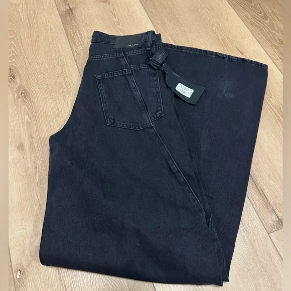 NEW - rag & bone Sofie spliced high rise wide leg in highland (black) - 25 -$325 - Picture 6 of 8